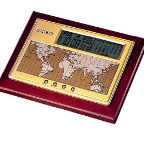 SEIKO Wood/Metal World Calendar Desk Clock - Picture 1 of 1